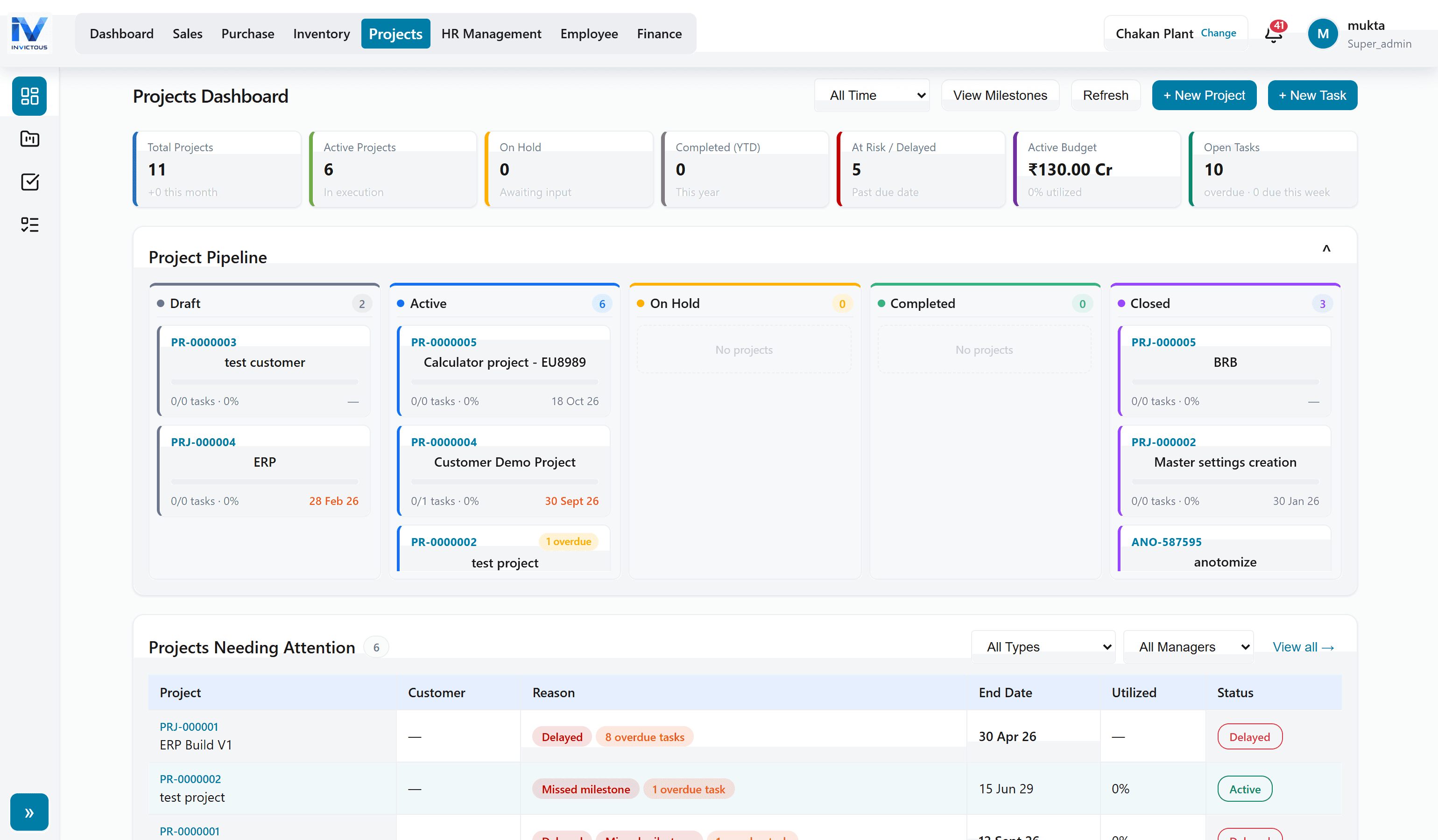 Projects module in Invictous